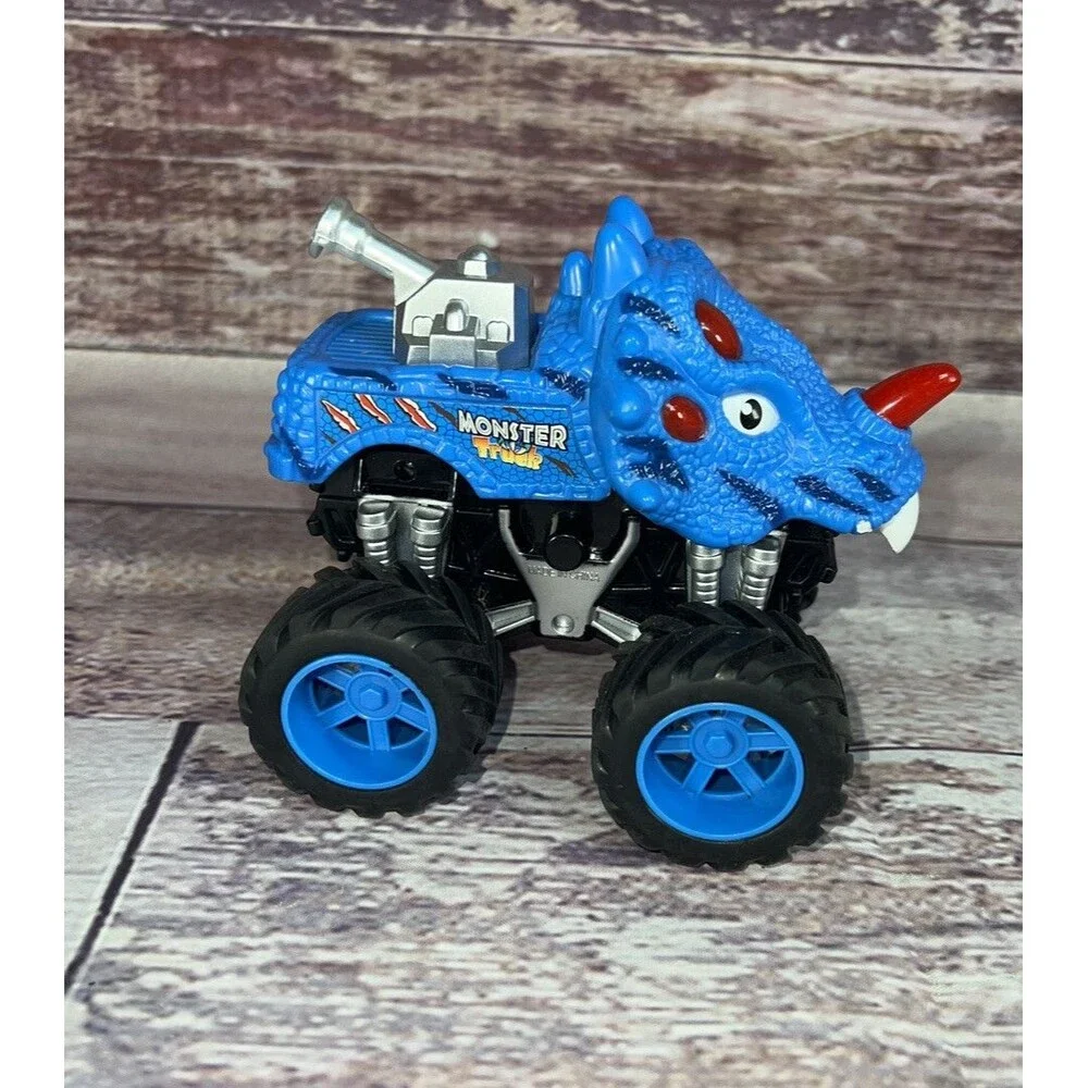 Monster Truck Racing Dinosaur Triceratops Crazy Blue Toy Red Horn 1/64 Plastic